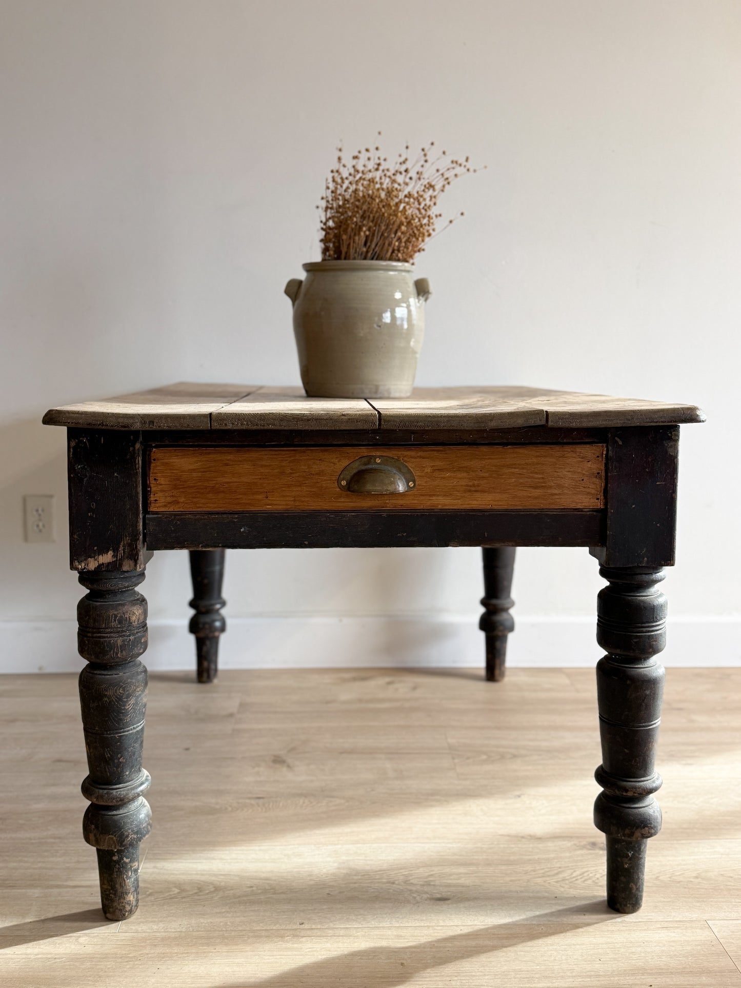 Antique English Pine Table with Drawer