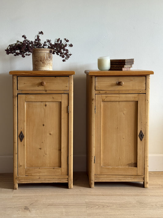 Set of Two Antique English Pine Nightstands