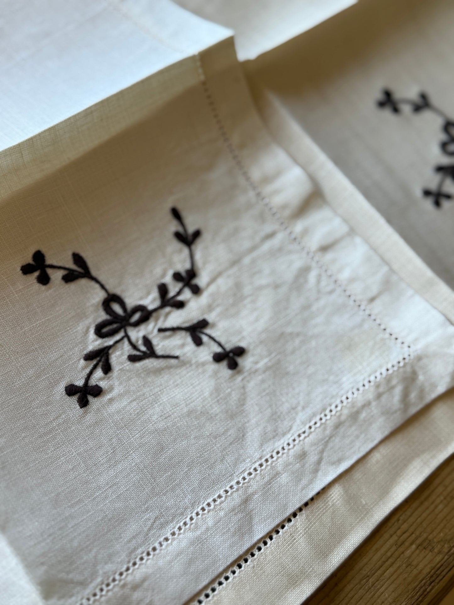 Pair of Antique Hand Embroidered Irish Linens