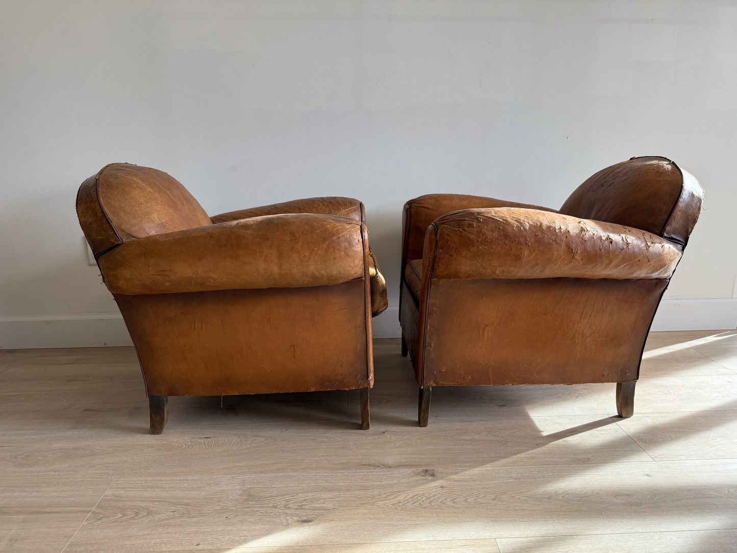Antique Pair French Leather Chairs