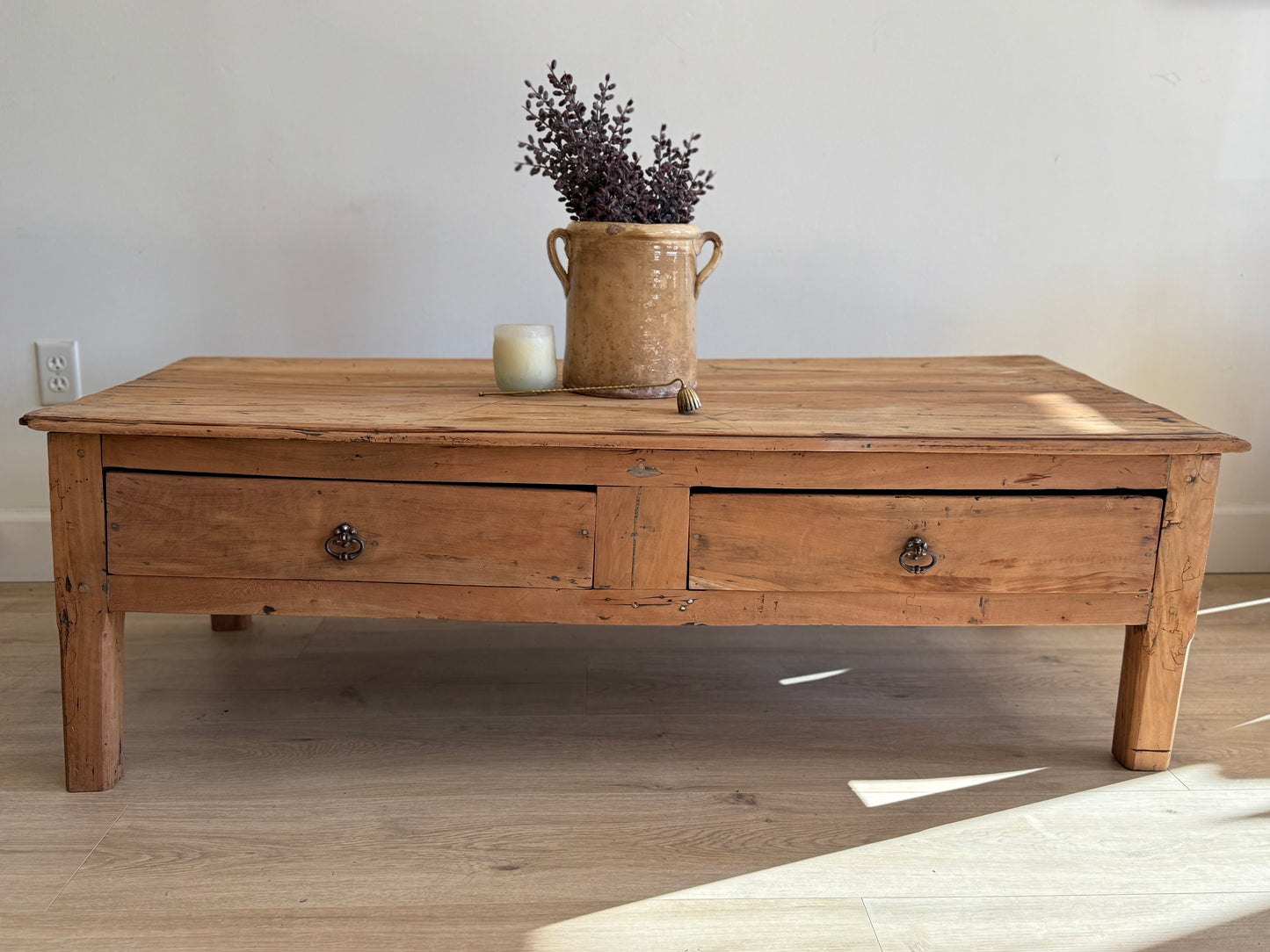 Antique French Coffee Table with Two Drawers