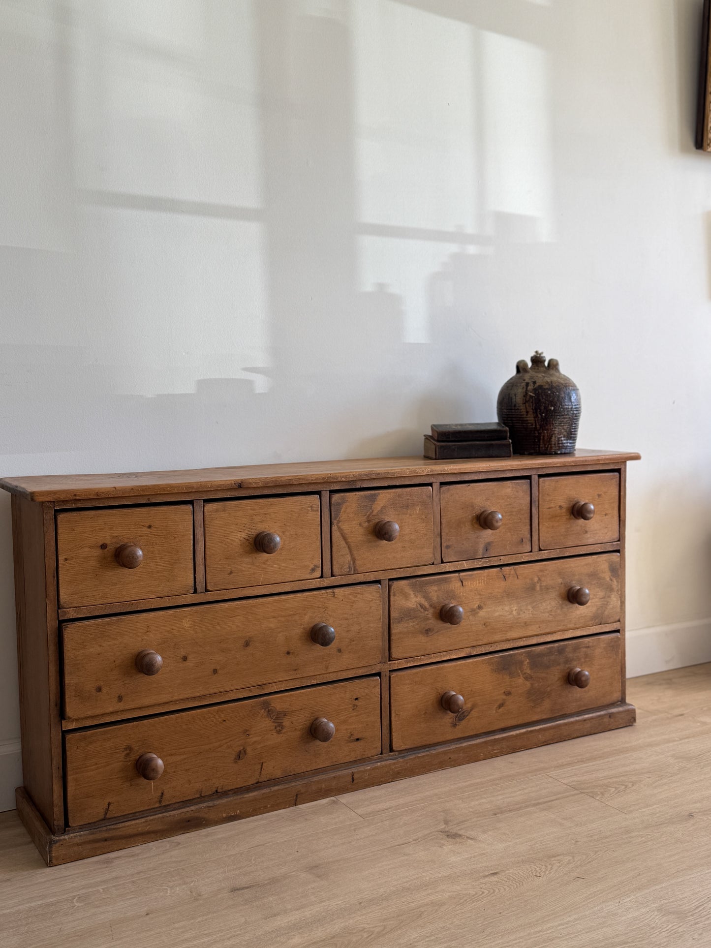 Antique English Pine Bank of Drawers/Sideboard