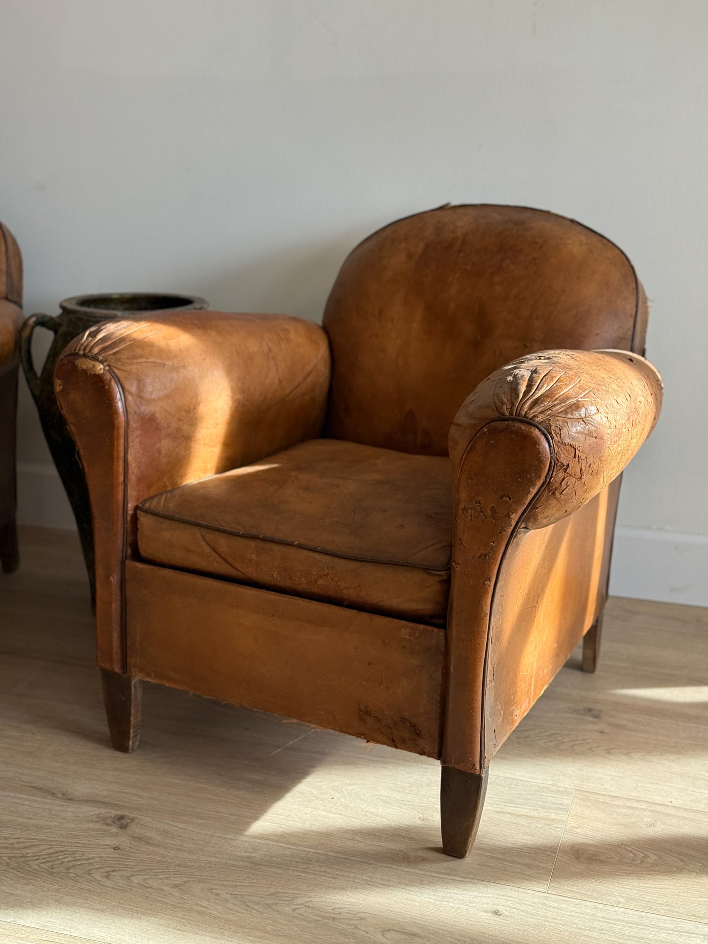 Antique Pair French Leather Chairs