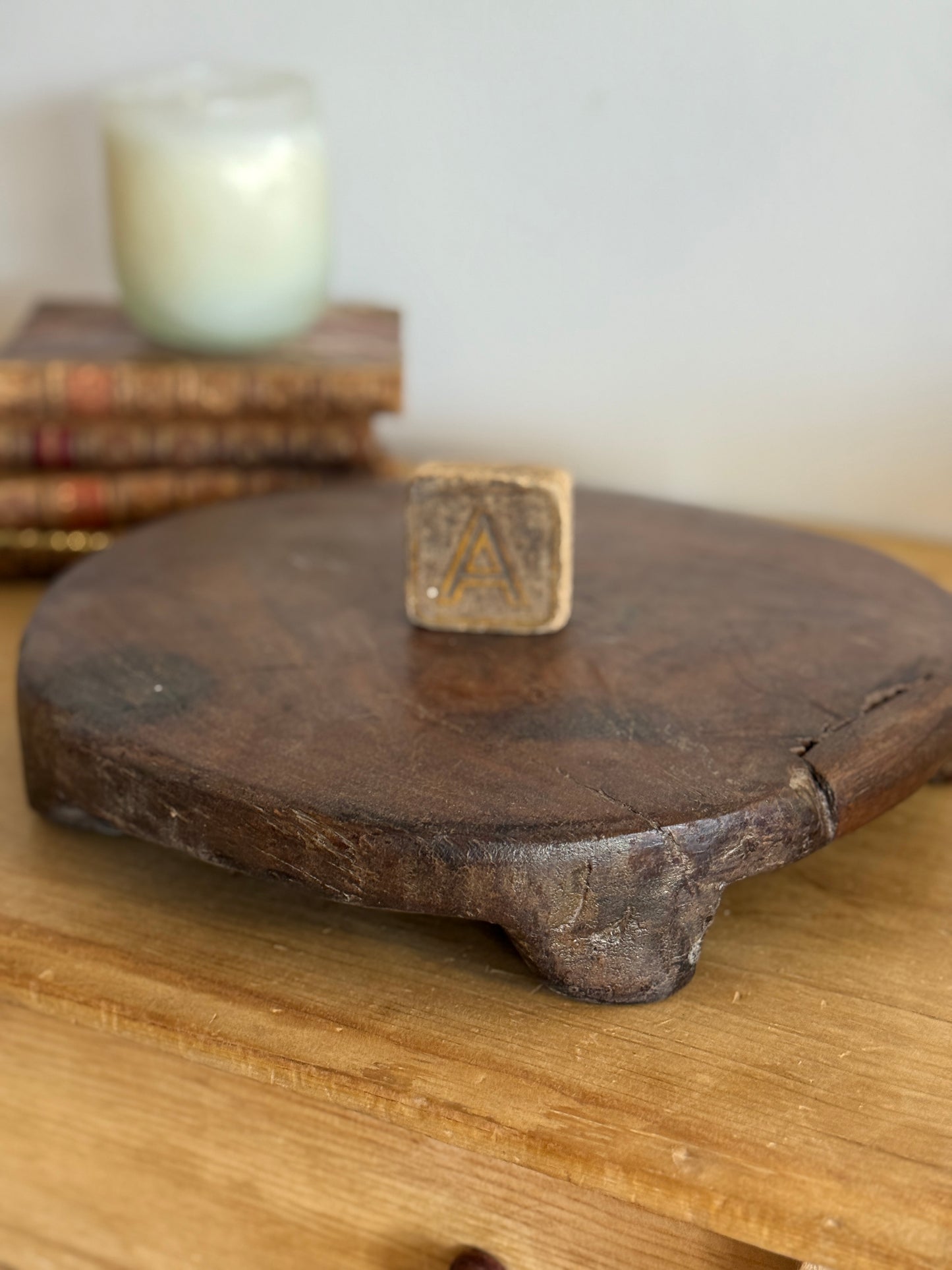 Large Antique Wood Chapati Riser