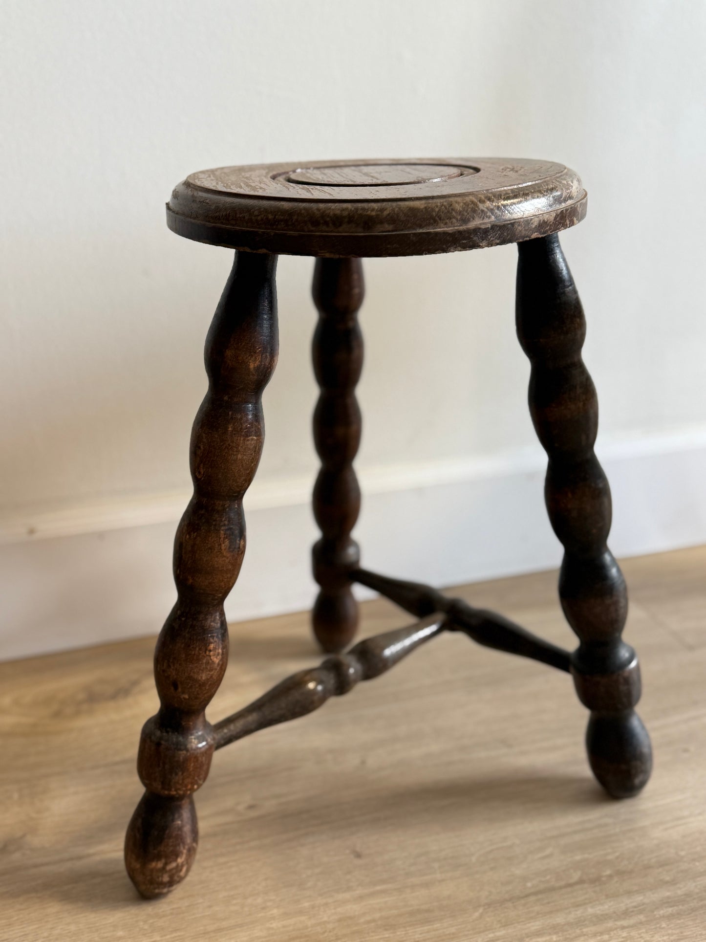 Large Vintage French Bobbin Stool/Side Table, Dudouyt
