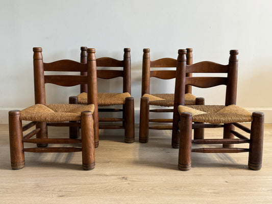 Set of Four Low Rush Chairs by Charles Dudouyt