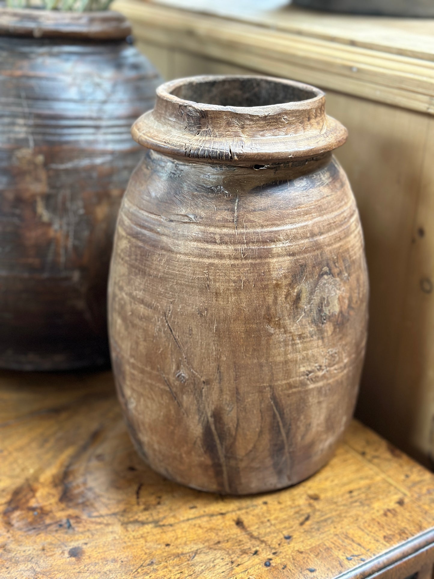 Large Vintage Hand-carved Wood Jug/Pot