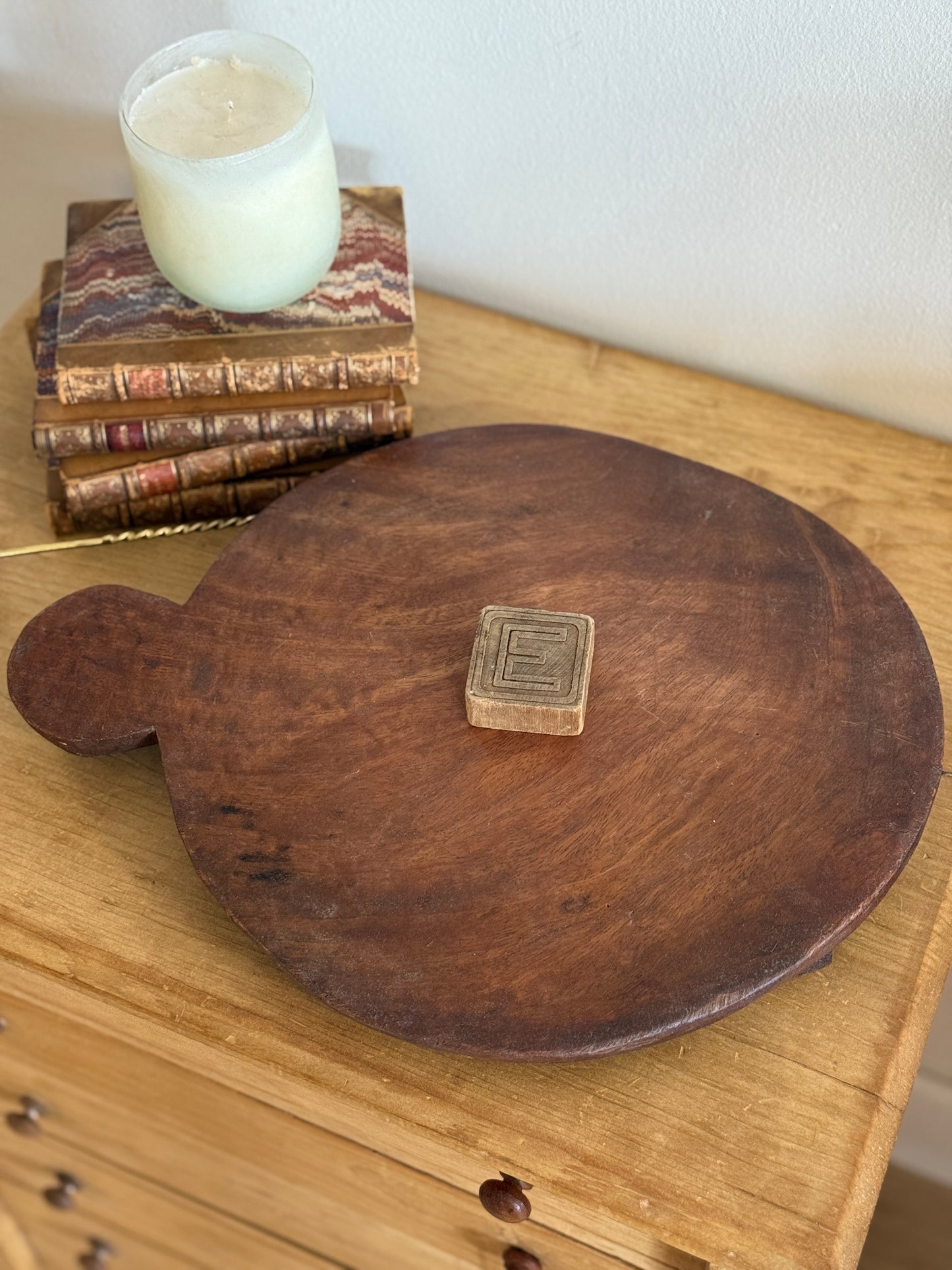 Large Antique Wood Chapati Riser