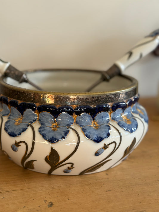 Antique Hüttensteinach Serving Bowl and Spoon Set