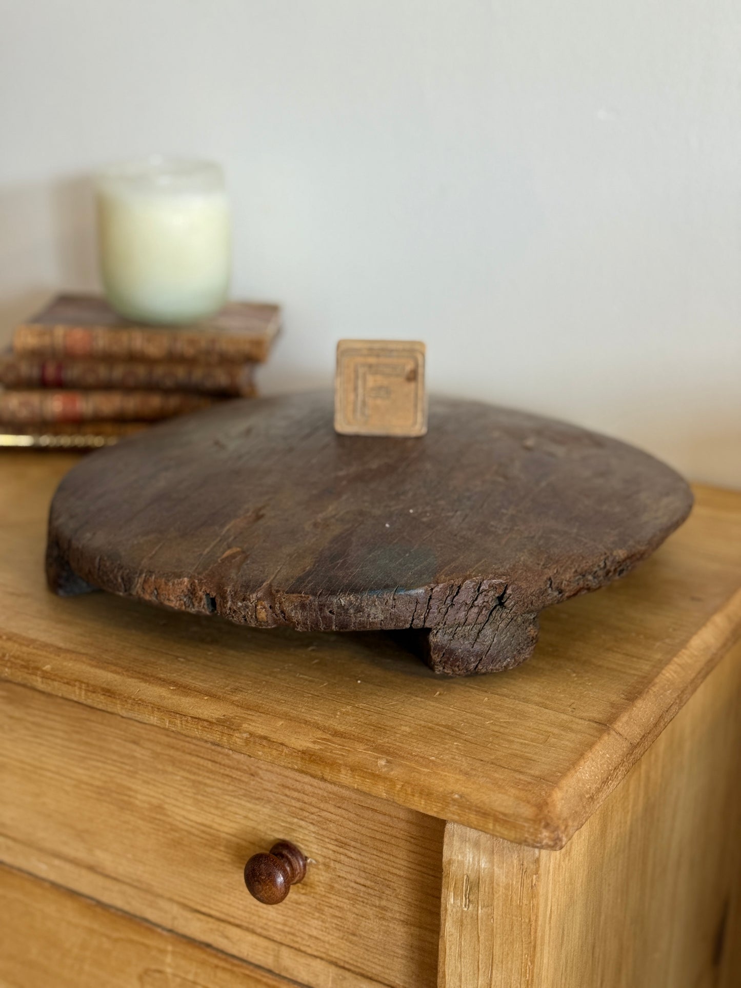 Large Antique Wood Chapati Riser