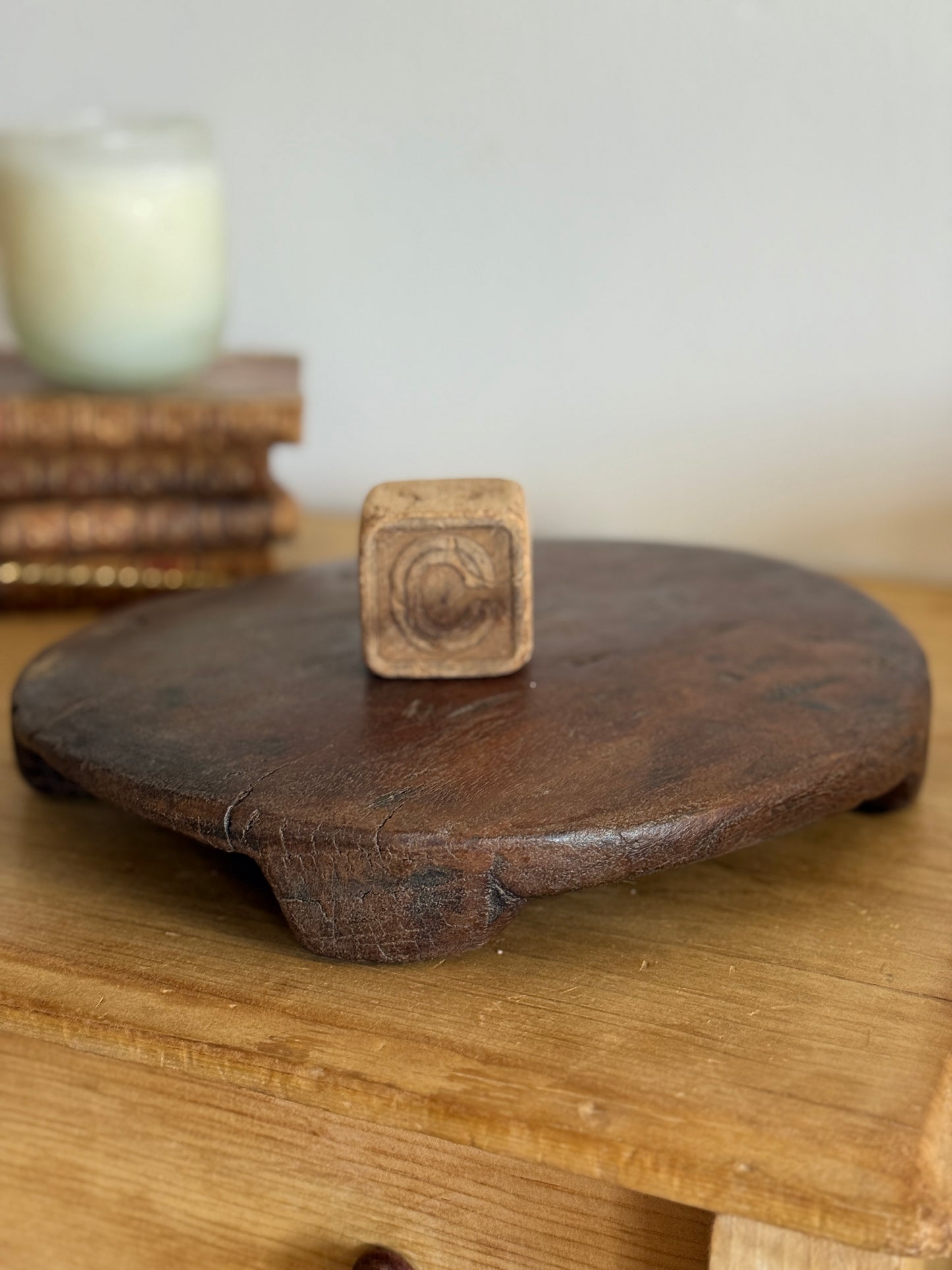 Large Antique Wood Chapati Riser