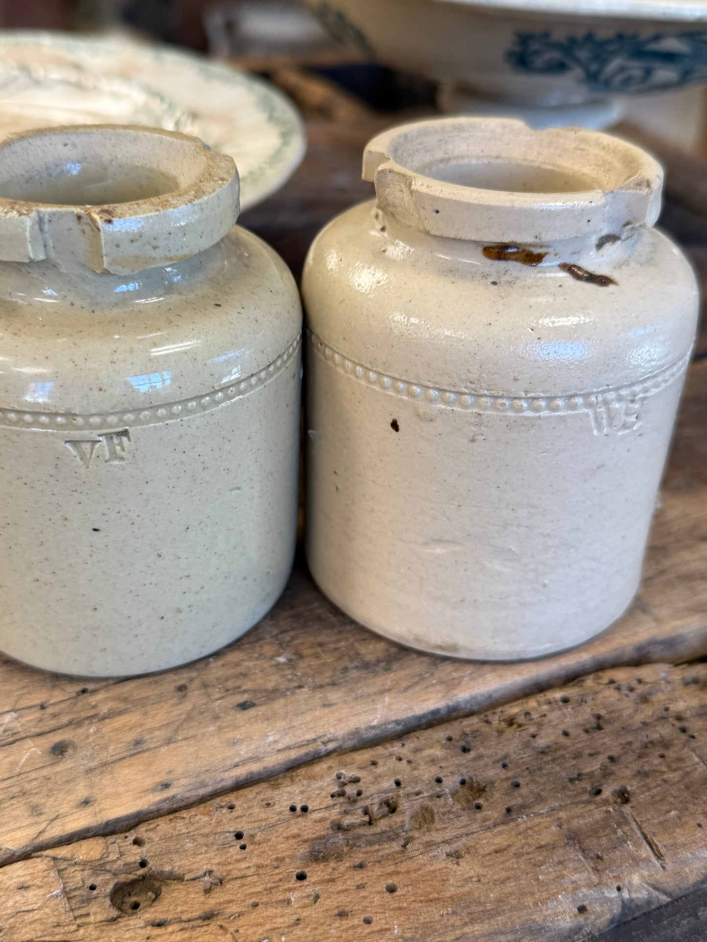 Antique English Stoneware Preserve Pots