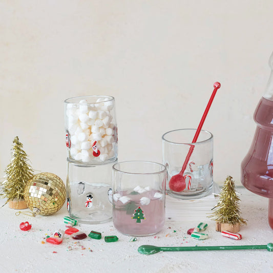 16 oz. Drinking Glass w/ Embedded Holiday Icon Pattern