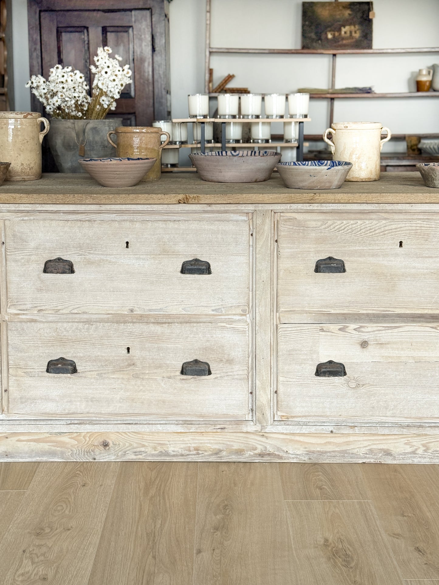 Monumental Antique French Pine & Oak Shop Counter/Sideboard