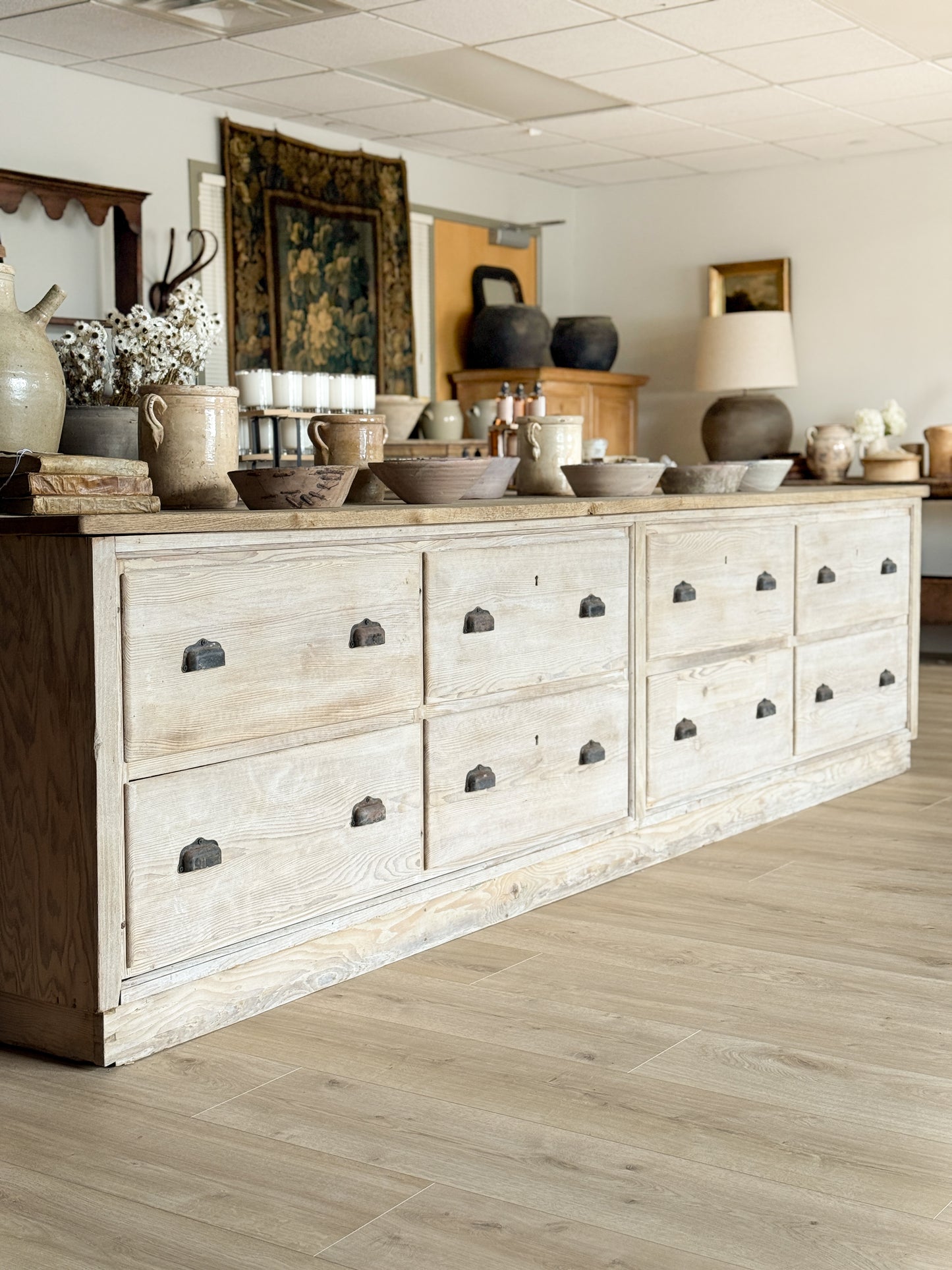 Monumental Antique French Pine & Oak Shop Counter/Sideboard