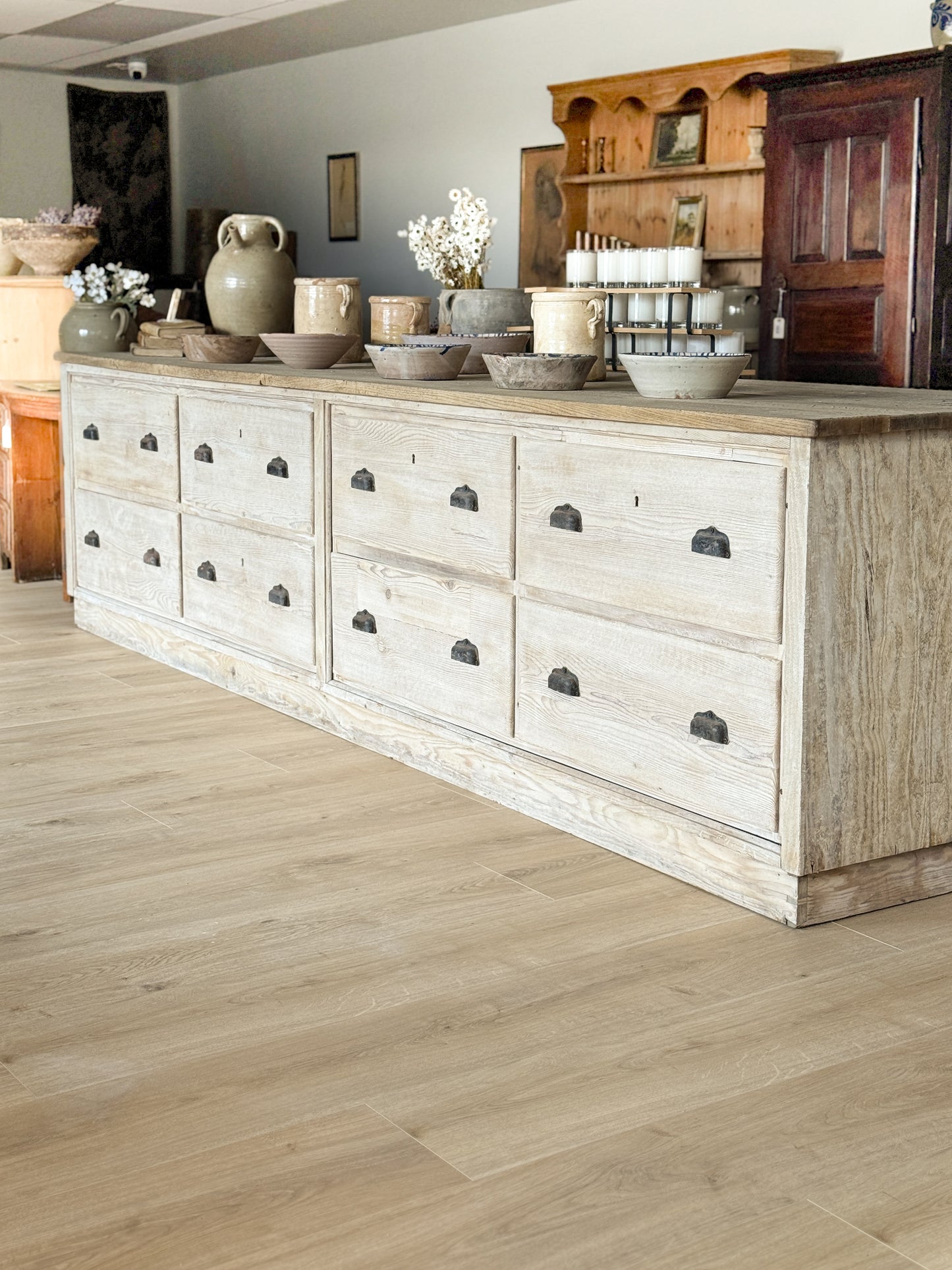 Monumental Antique French Pine & Oak Shop Counter/Sideboard