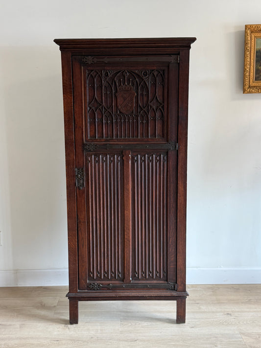 Antique Gothic English Oak Corner Cabinet