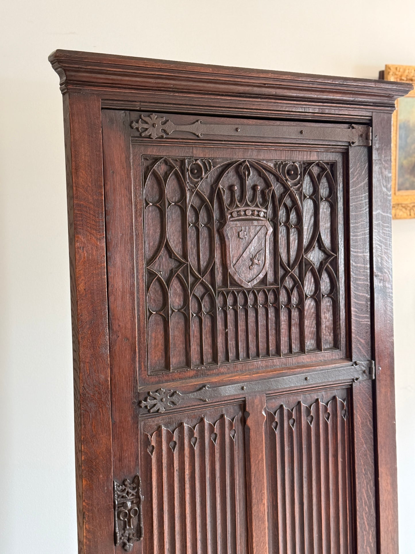 Antique Gothic English Oak Corner Cabinet