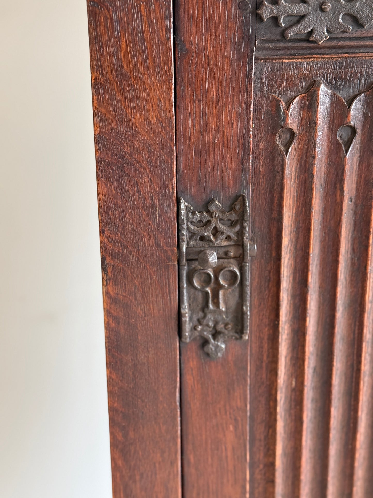 Antique Gothic English Oak Corner Cabinet