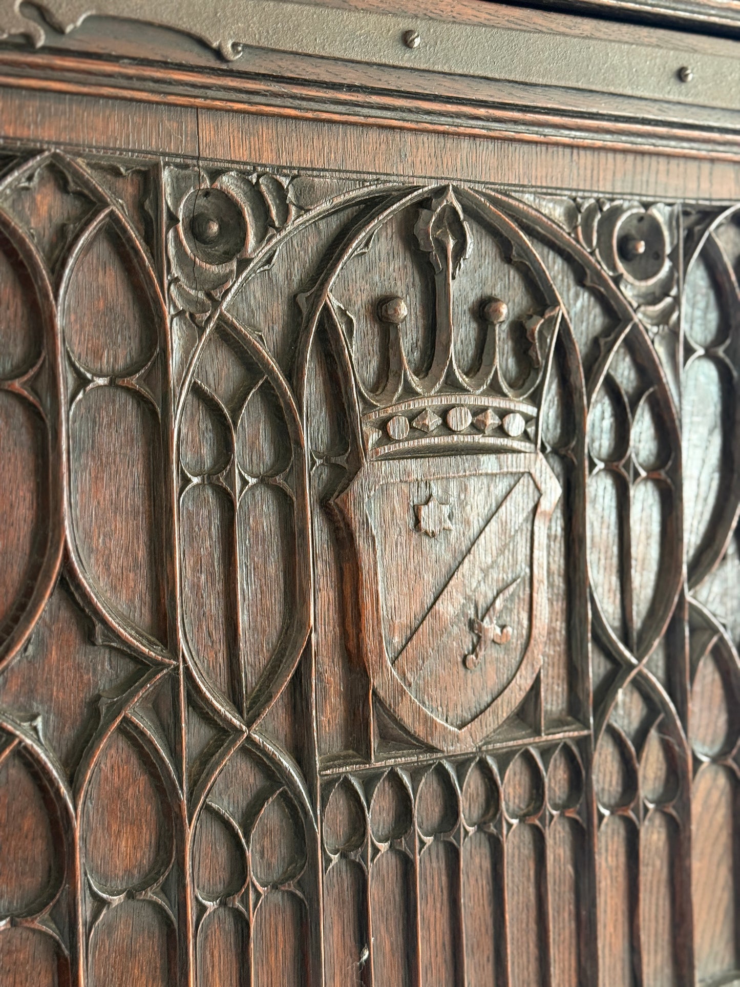Antique Gothic English Oak Corner Cabinet