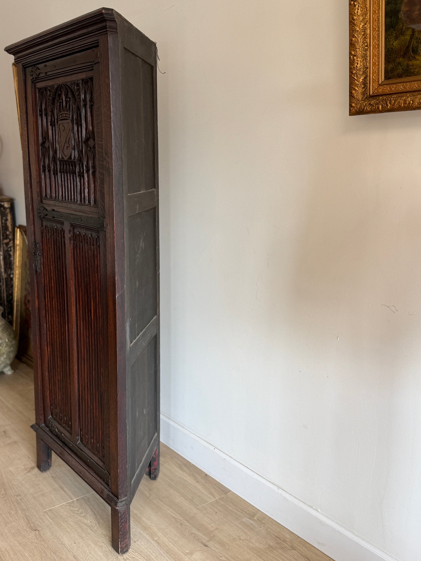 Antique Gothic English Oak Corner Cabinet