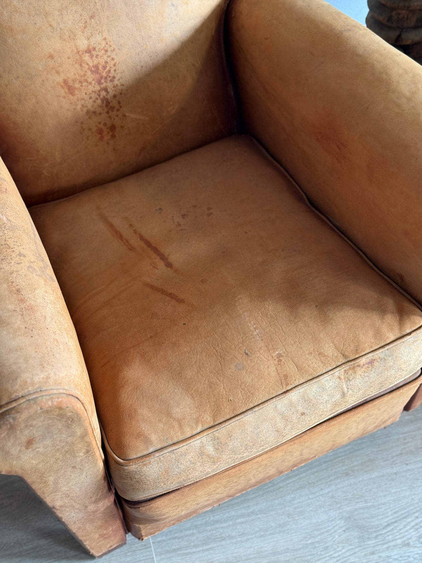Antique Pair of French Leather Moustache Chairs