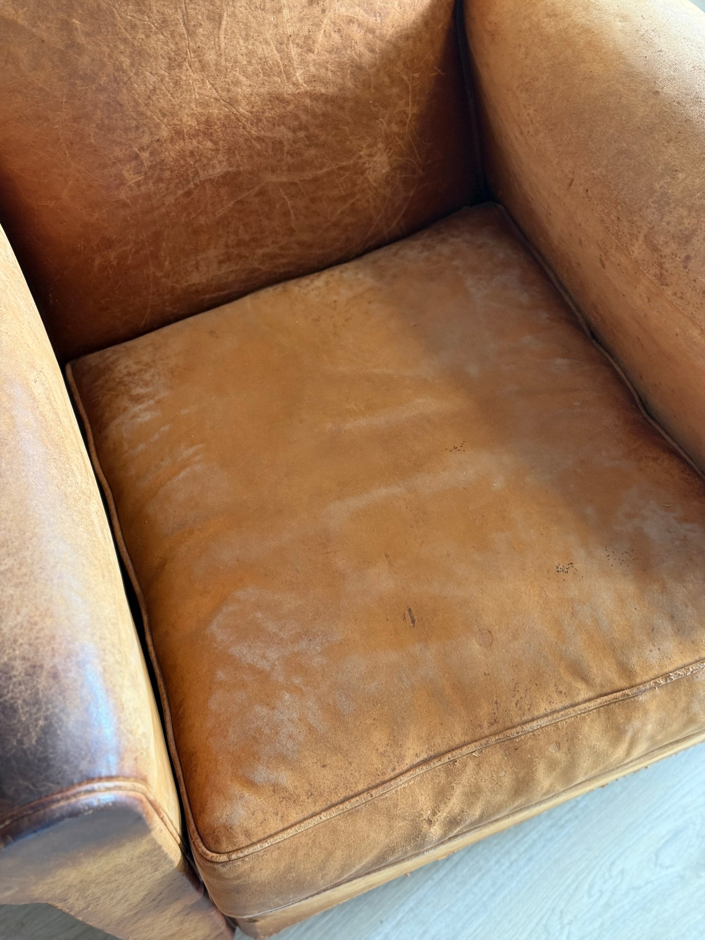 Antique Pair of French Leather Moustache Chairs