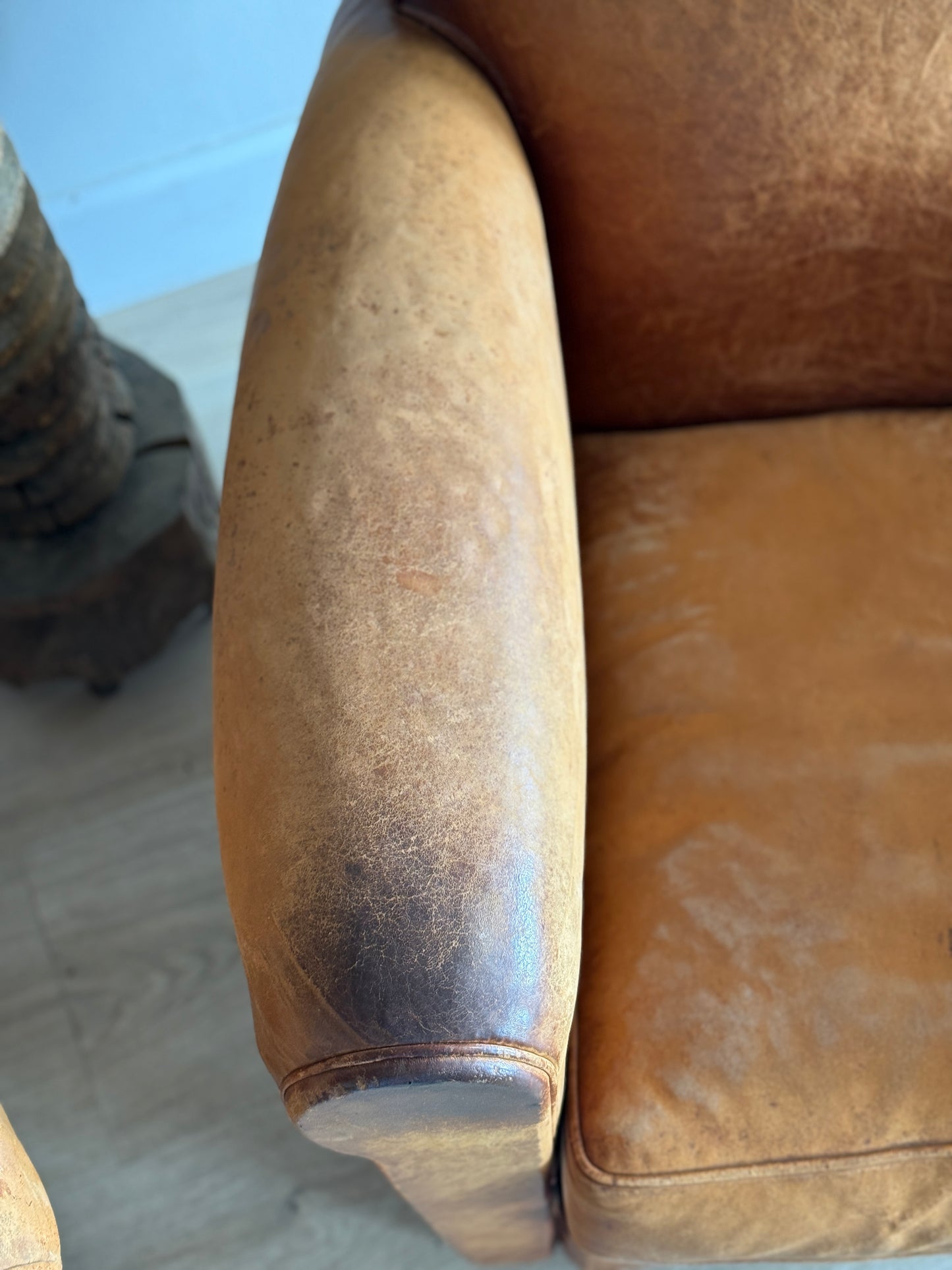 Antique Pair of French Leather Moustache Chairs