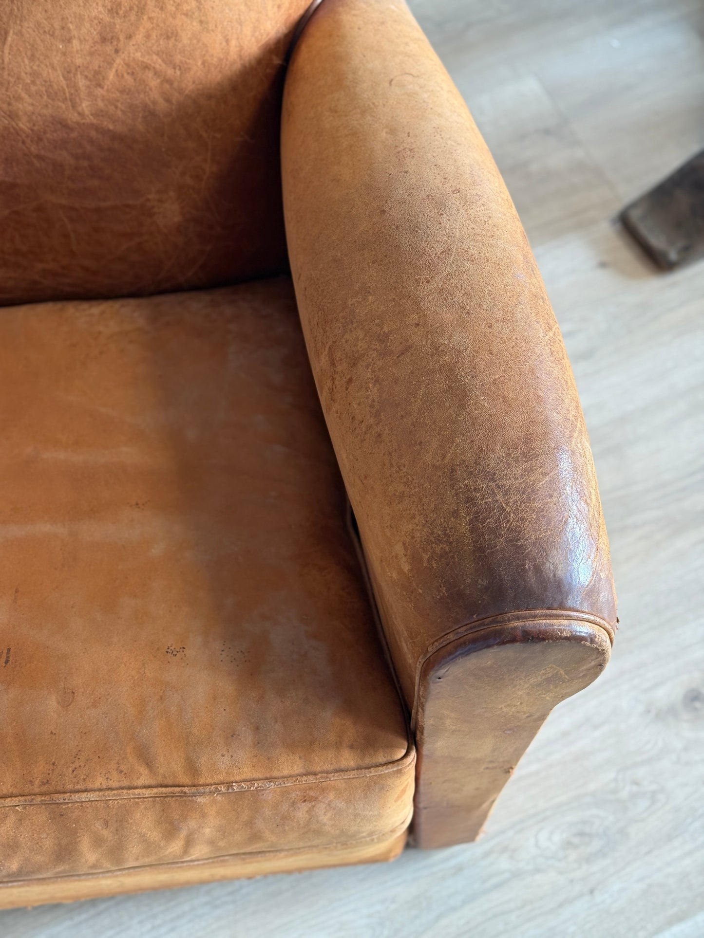 Antique Pair of French Leather Moustache Chairs