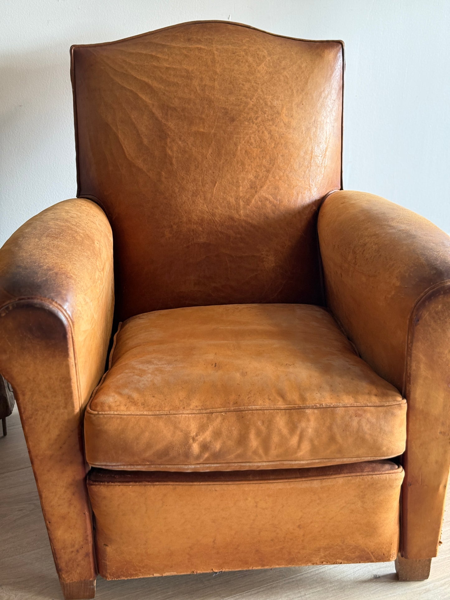 Antique Pair of French Leather Moustache Chairs