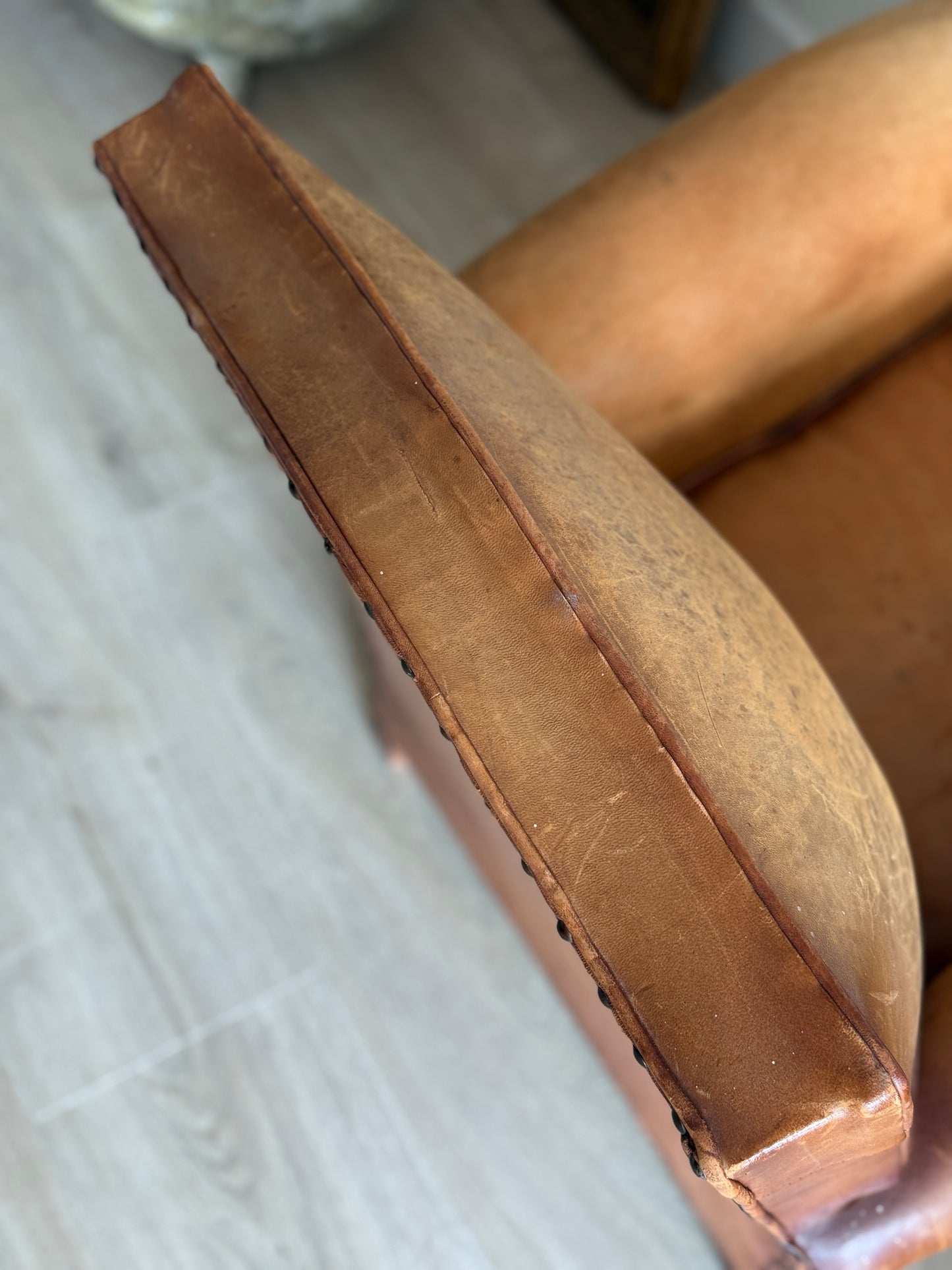 Antique Pair of French Leather Moustache Chairs
