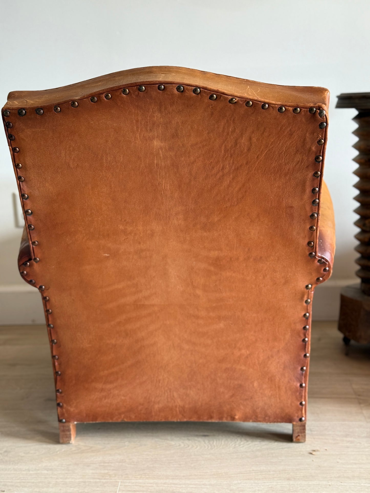 Antique Pair of French Leather Moustache Chairs