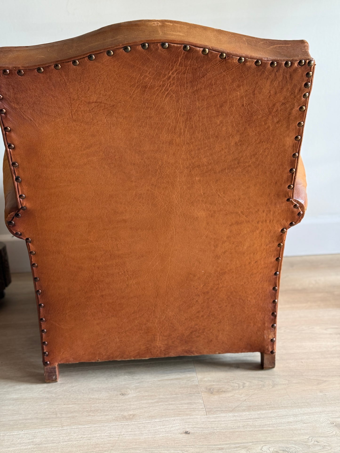 Antique Pair of French Leather Moustache Chairs