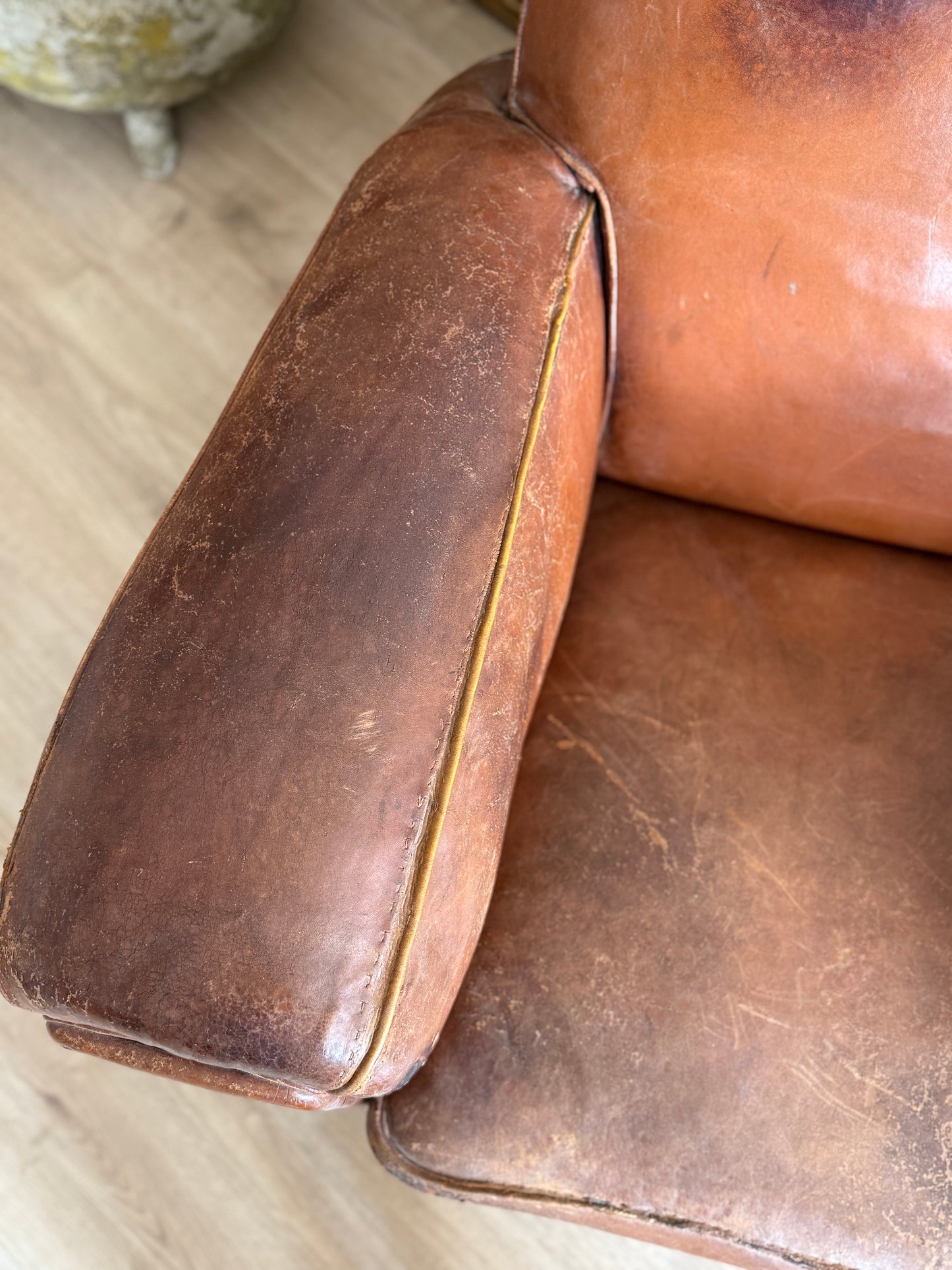 Pair of Two Antique Oversized French Leather Club Chairs
