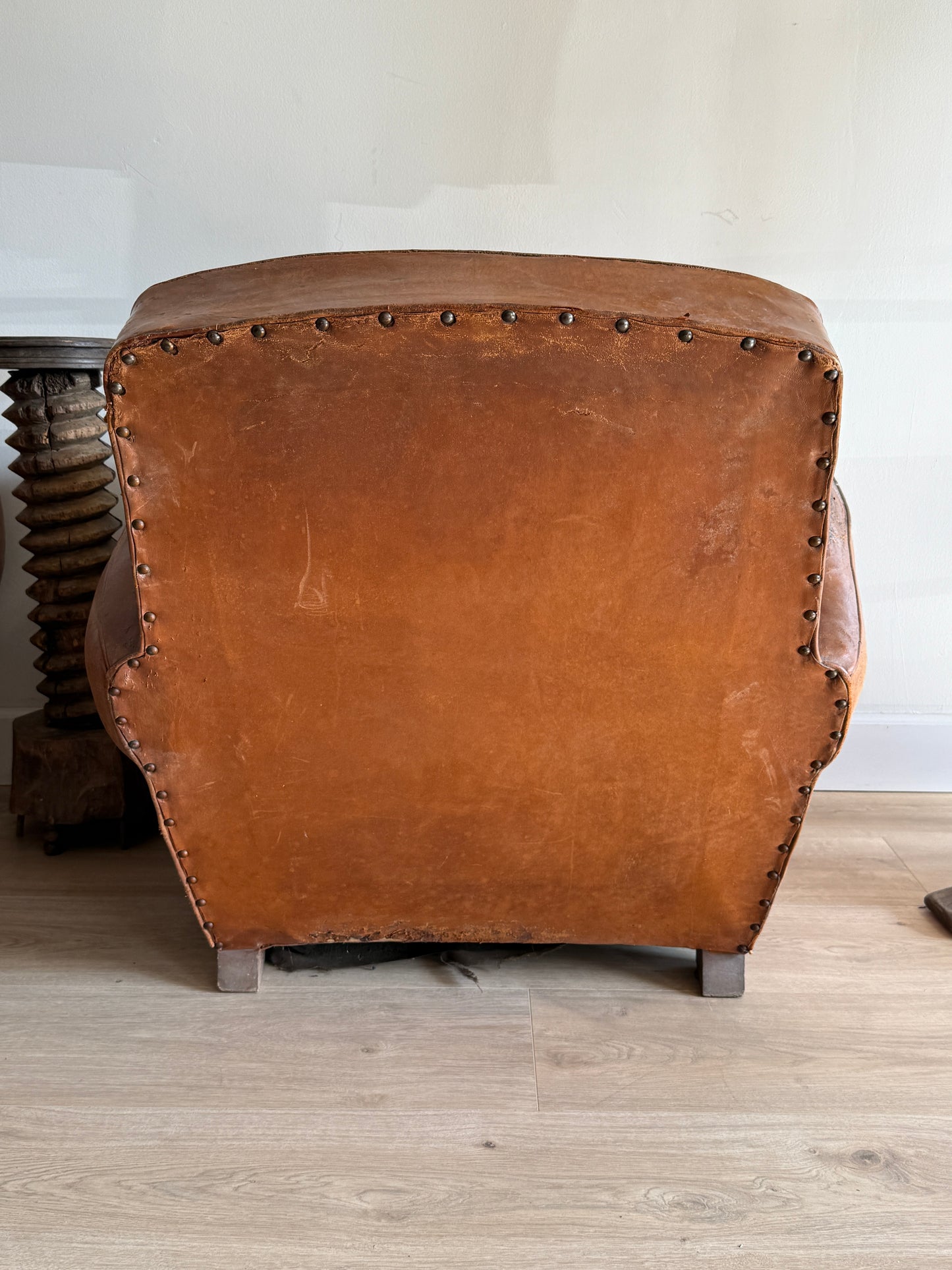 Pair of Two Antique Oversized French Leather Club Chairs