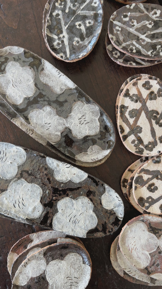 Handmade Painted French Stoneware Trays