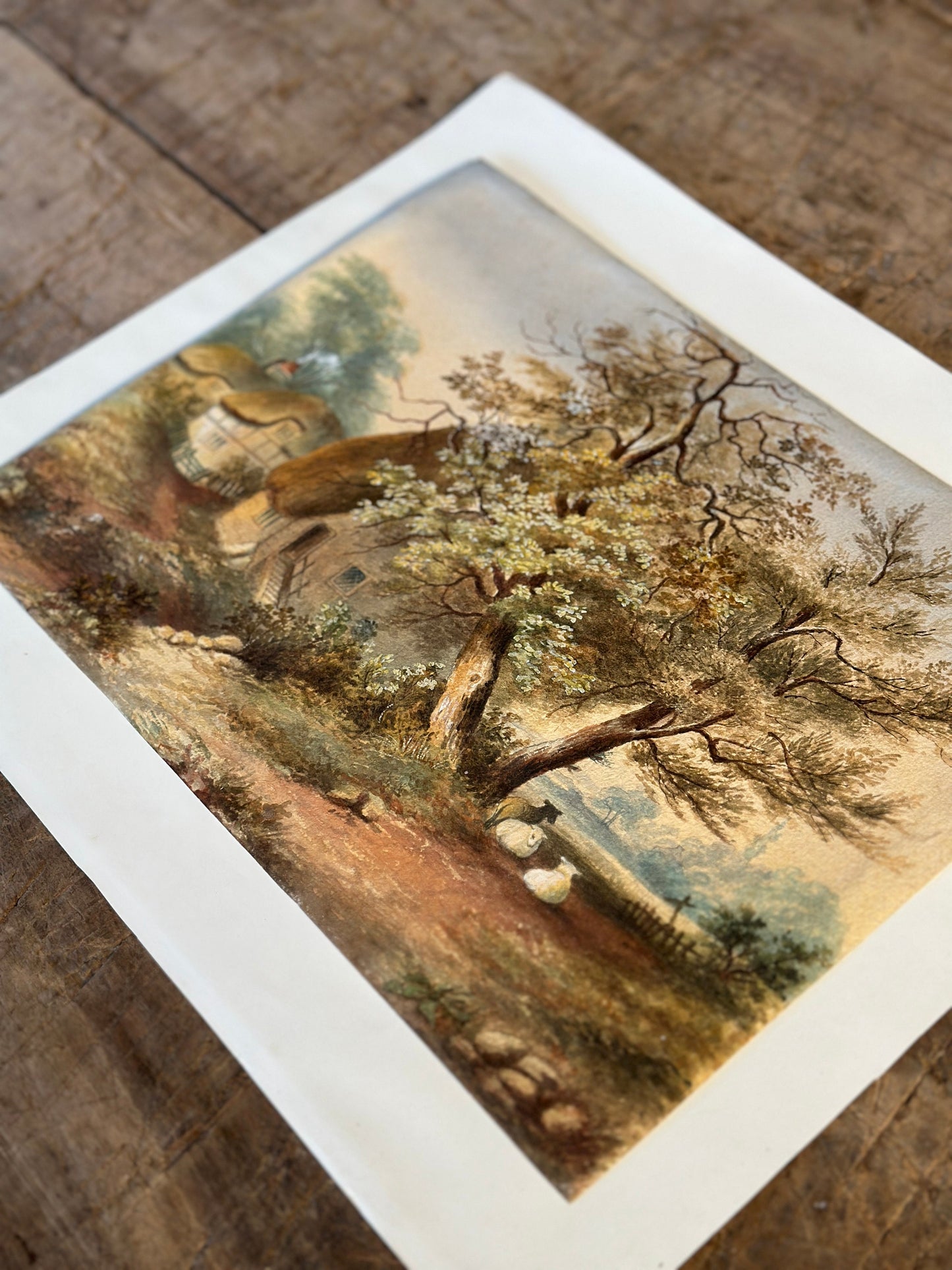 Original Antique Watercolor Painting 19th c. Landscape