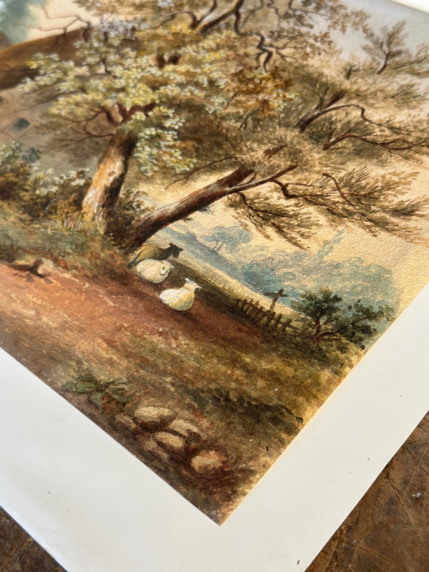 Original Antique Watercolor Painting 19th c. Landscape
