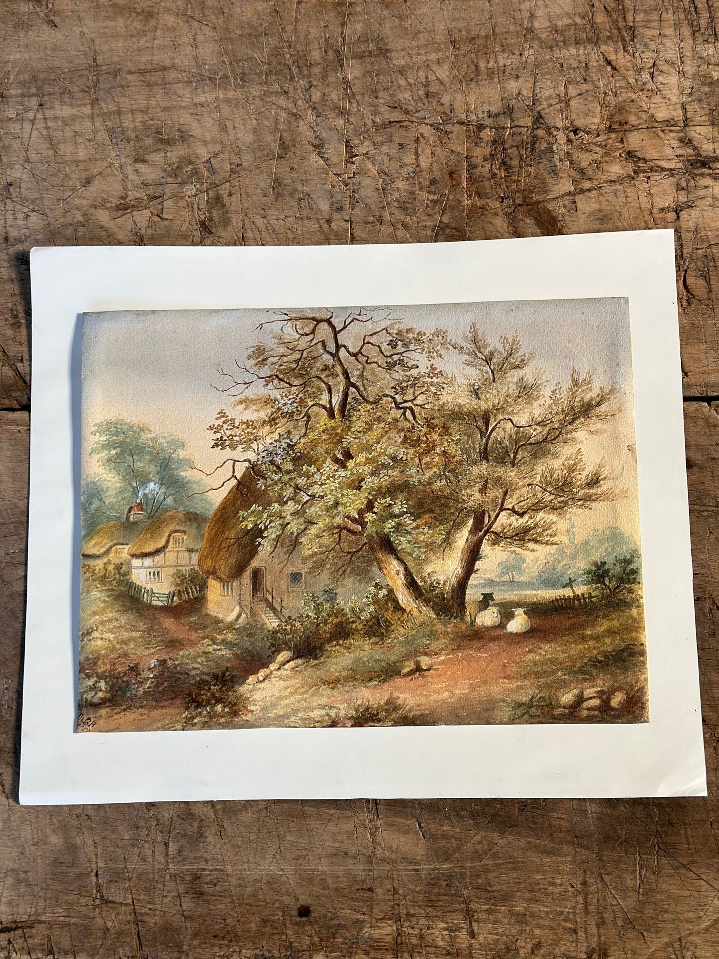 Original Antique Watercolor Painting 19th c. Landscape