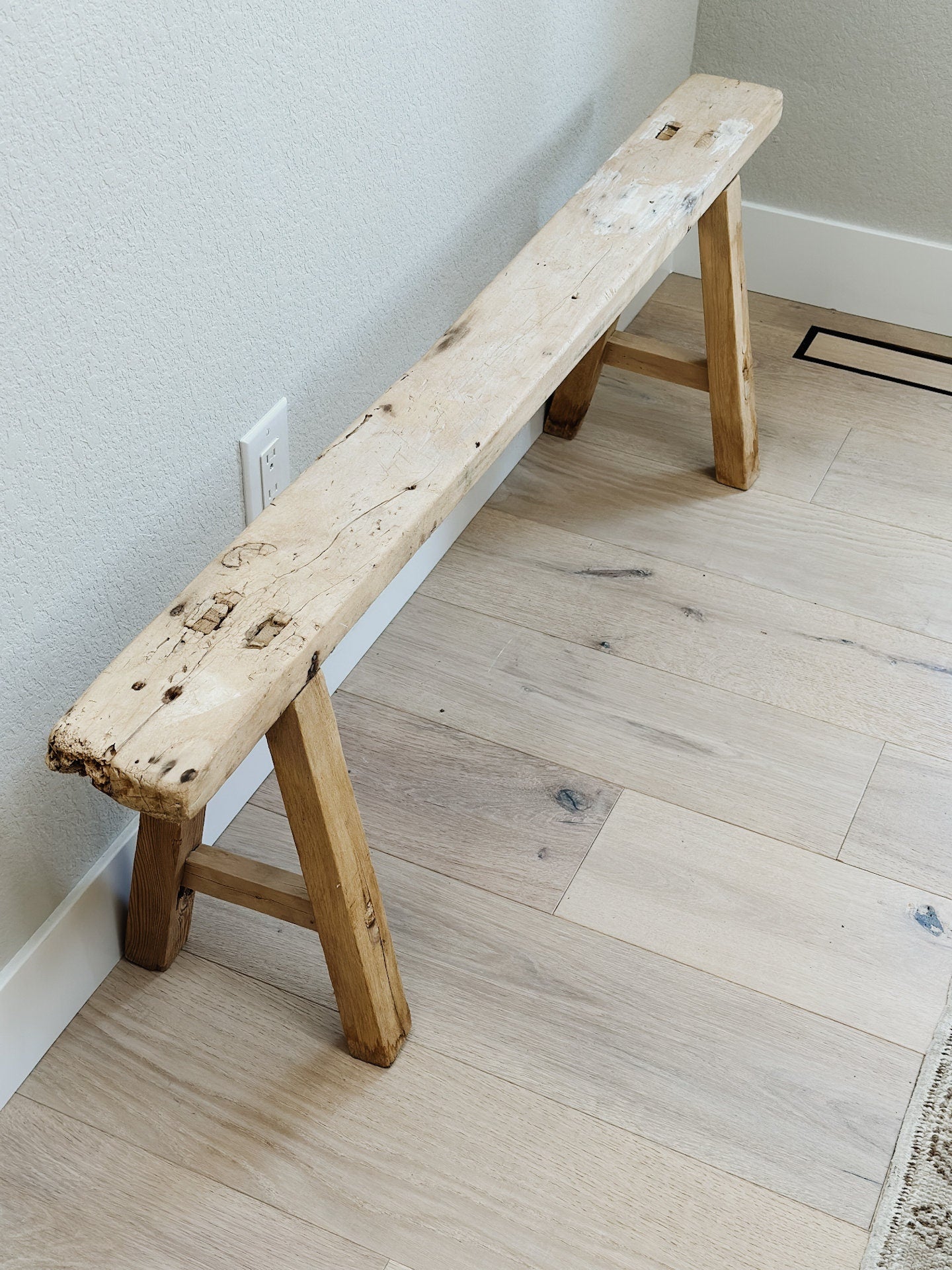Vintage Skinny Elm Bench Patina Maison
