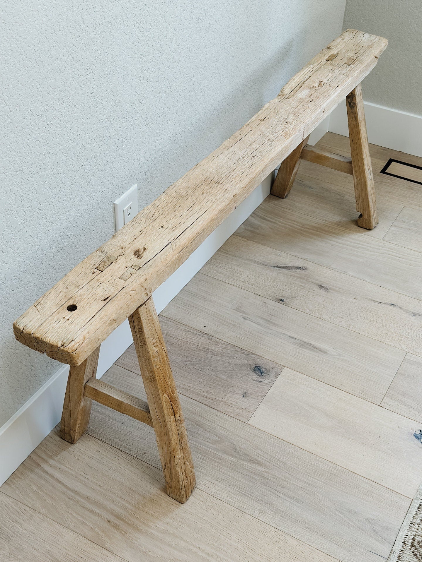 Vintage Skinny Elm Bench Patina Maison