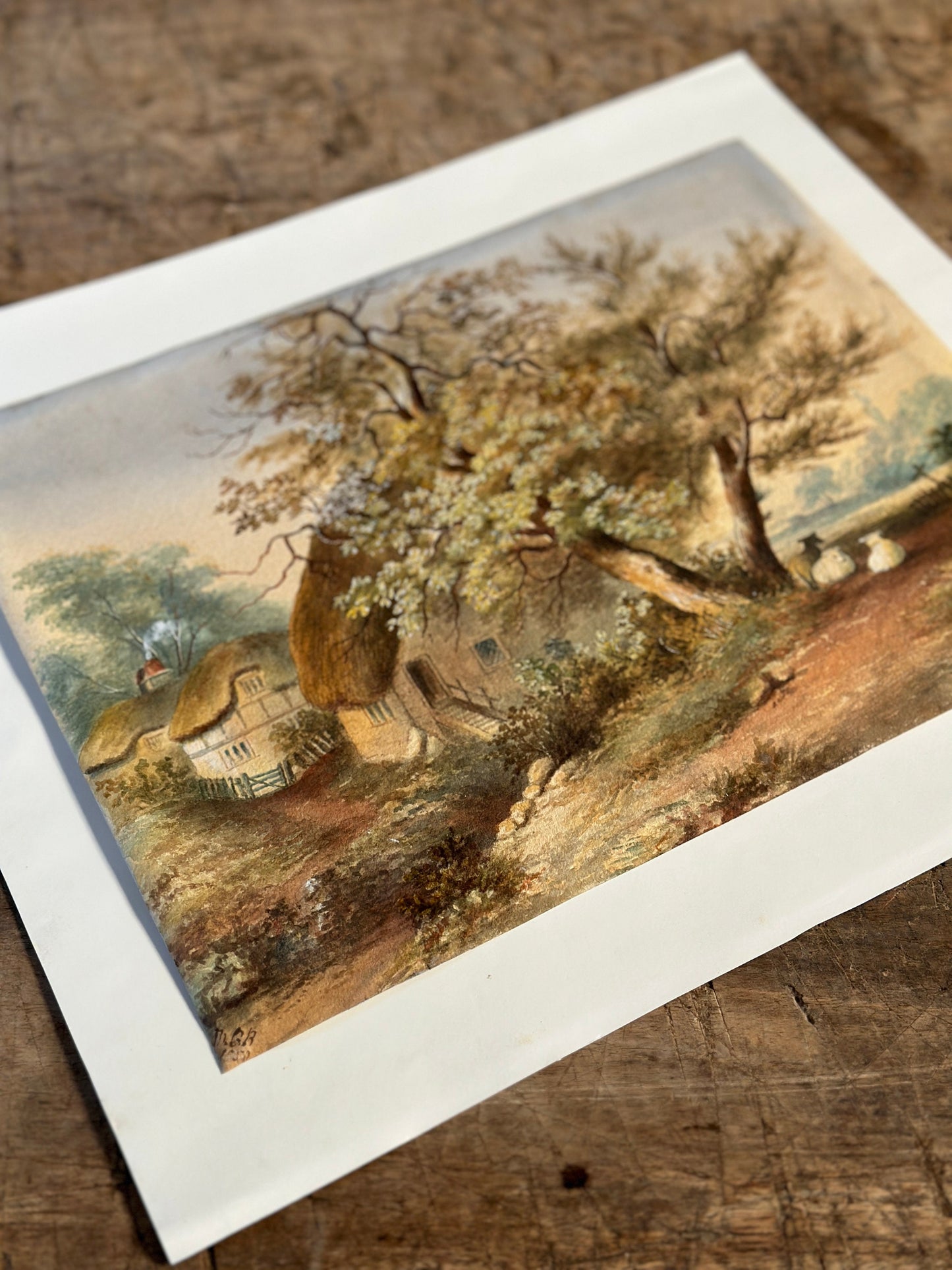 Original Antique Watercolor Painting 19th c. Landscape